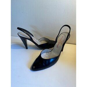 Vintage Charles Jourdan Paris Black Leather Slingback Pointed Toe Heel Shoe 36AA